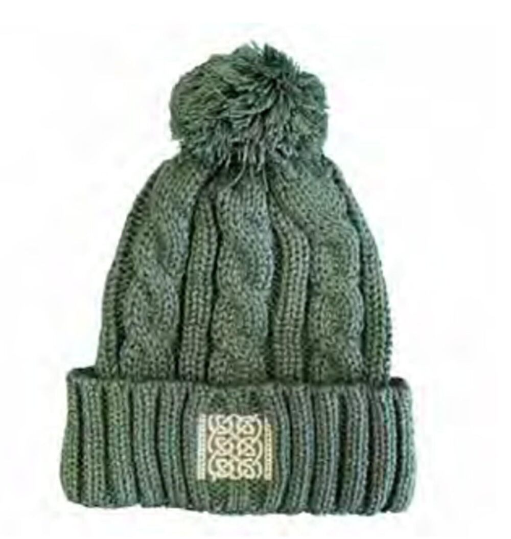 2825 Irish Green Cable Knit Bobble Hat Celtic Head Accessories Cold